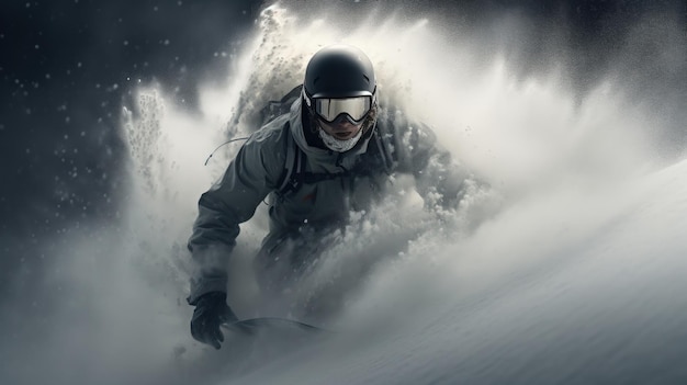 Фото Сноубордист на сноуборде экстремальный зимний вид спорта