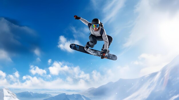 写真 ハーフパイプで空中トリックを行うスノーボード選手
