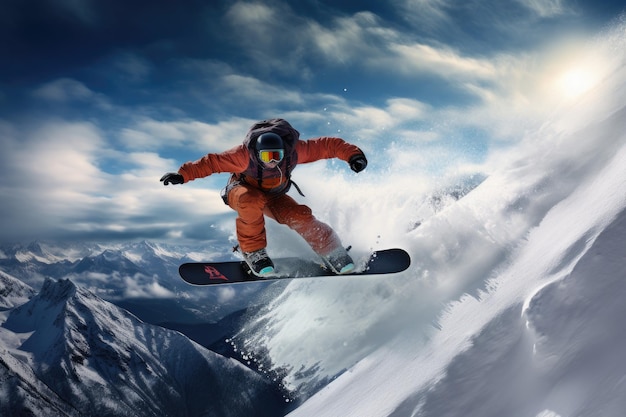 сноубордист катается на сноуборде на горе