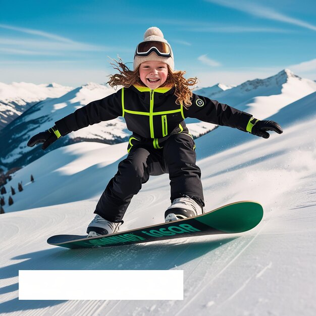Snowboarder in red hoodie slides highspeed downhill in a beautiful snowy mountain landscape with powder snow and white hills Premium AI generated image