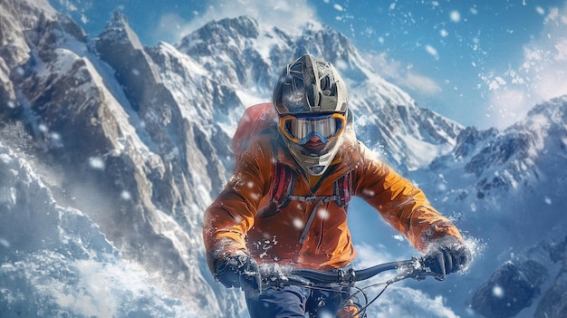 a snowboarder rides through the snow with a mountain background