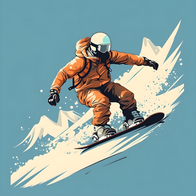 Snowboarder snowboarding illustration design in Snowy Winter Season Adventure Extreme sports