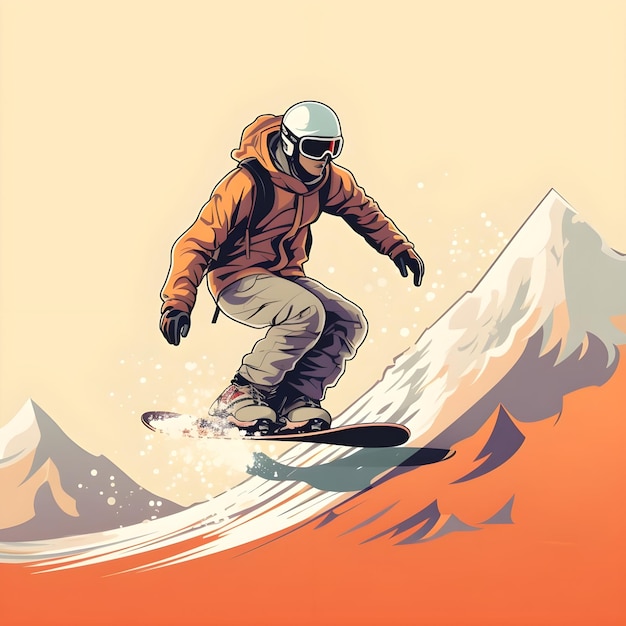 Photo snowboarder snowboarding illustration design in snowy winter season adventure extreme sports