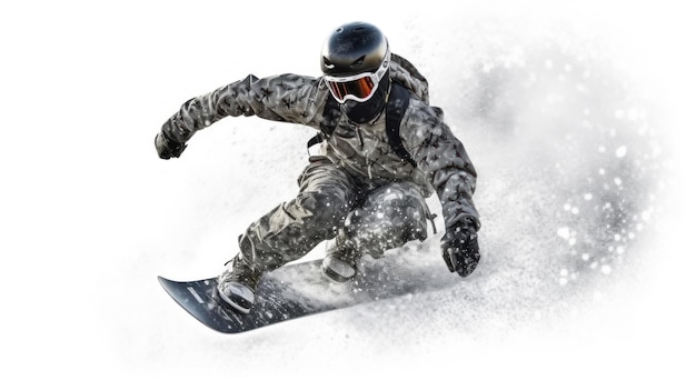 a snowboarder wearing a helmet is riding a snowboard.