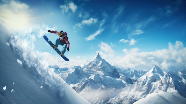 Snowboarding Jump Capture a snowboarder midair Generative AI