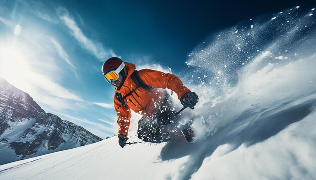 スノーボード スキー 雪の上でダイナミックな写真撮影