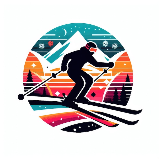 Foto snowboarding sport invernale logo modello di progettazione colorato