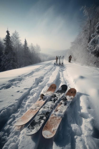 Snowboards op de skipiste Sneeuwtoerisme concept