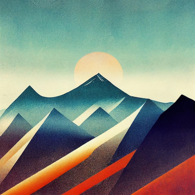 Snowcapped mountain peaks in winter Digital illustration