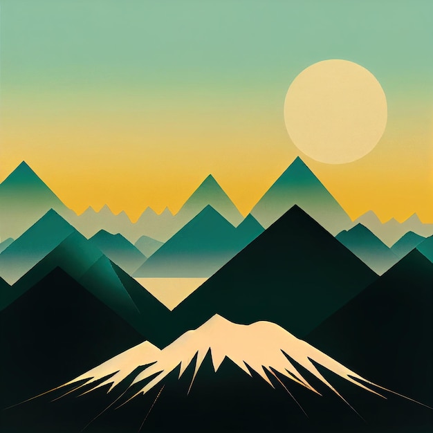 Snowcapped mountain peaks in winter Digital illustration