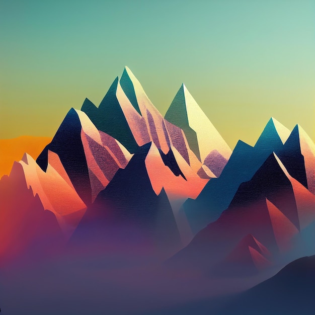 Snowcapped mountain peaks in winter Digital illustration