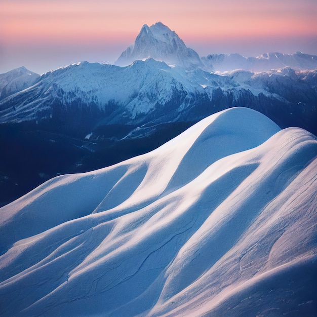 Snowcapped mountain peaks in winter Digital illustration