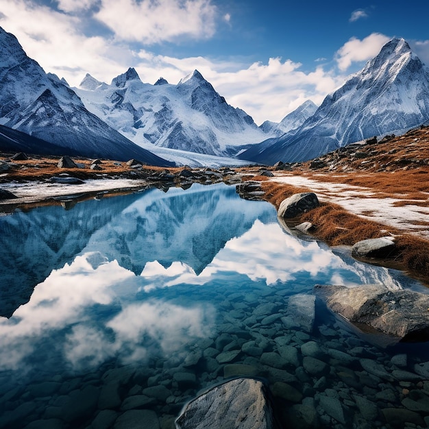 Snowcapped Mountain Vista Reflection