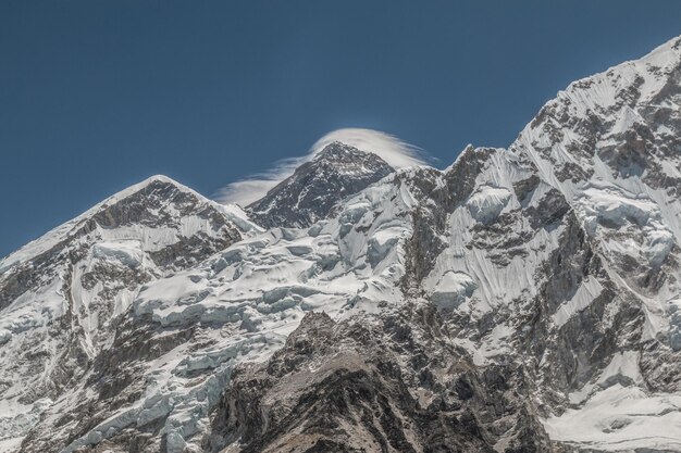 Snowcapped mountains against clear sky