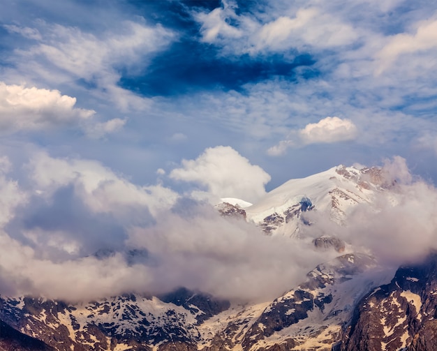 Snowcapped summit top of mountain in Himalayas