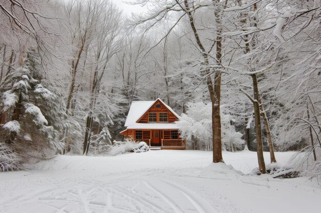 SnowCovered Cabin Nestled In The Woods