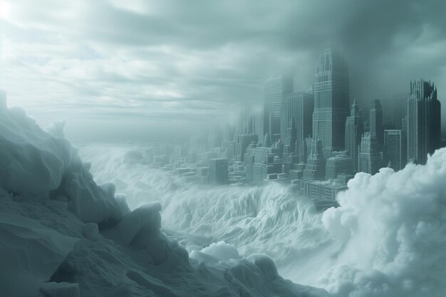 Snowcovered city Natural disaster