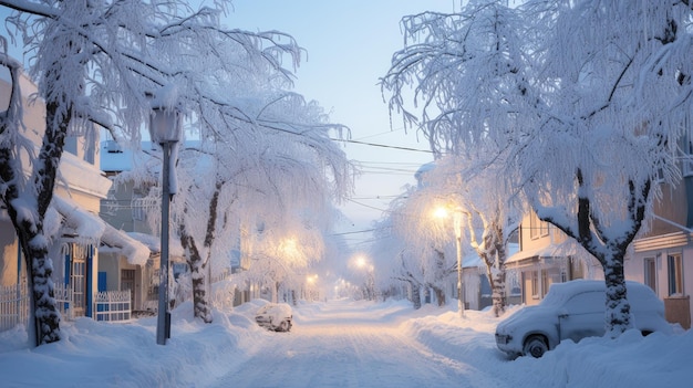 snowcovered city street during a heavy snowfall