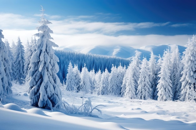 Snowcovered coniferous forest in Tien Shan mountains in Kazakhstan