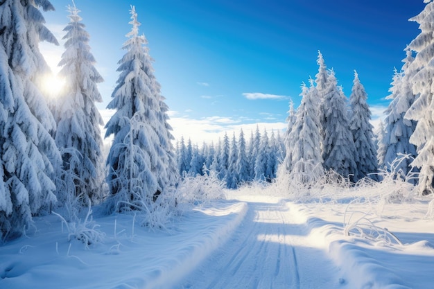 Snowcovered coniferous forest in Tien Shan mountains in Kazakhstan