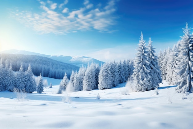 Snowcovered coniferous forest in Tien Shan mountains in Kazakhstan