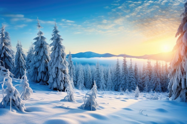 Snowcovered coniferous forest in Tien Shan mountains in Kazakhstan