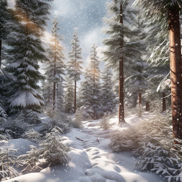 A snowcovered forest illustration