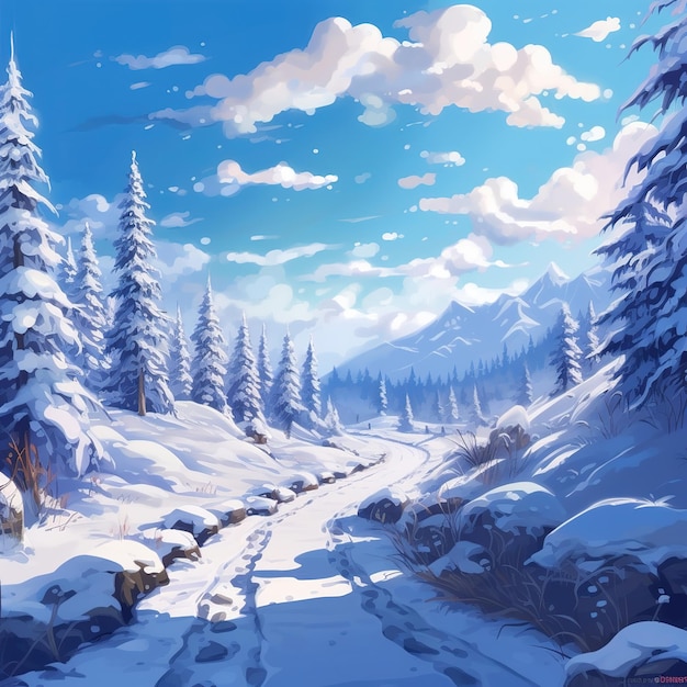 A snowcovered forest illustration