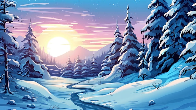 A snowcovered forest illustration