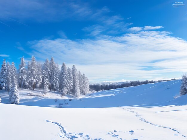 冬景色を一望できる雪に覆われた丘と森林地帯