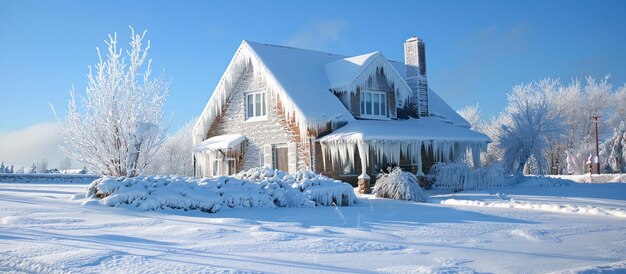 Photo snowcovered house on sunny day