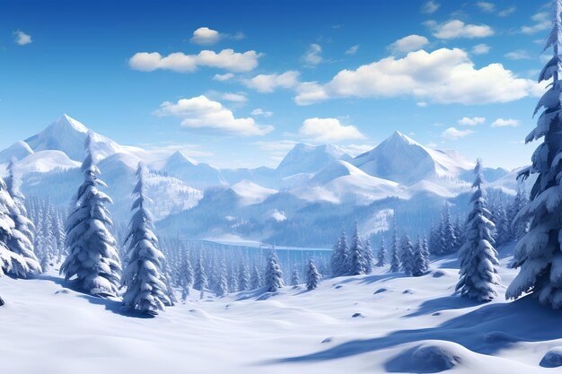 SnowCovered Mountains with Trees and Snow