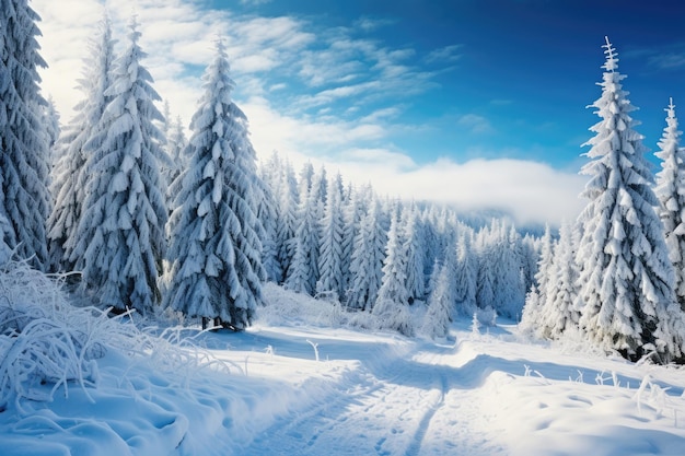 Snowcovered naaldbos in Tien Shan-gebergte in Kazachstan