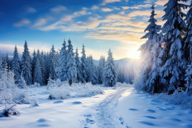 Snowcovered naaldbos in Tien Shan-gebergte in Kazachstan