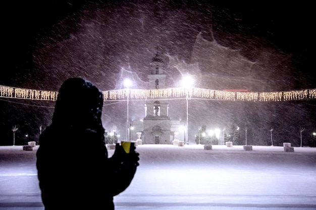 雪に覆われた夜の風景