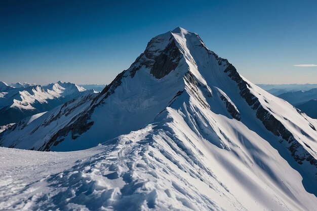 Snowcovered peaks contrasting with a clear blue s