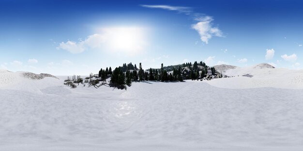 Photo snowcovered pine forest scene 360 panorama 3d rendering