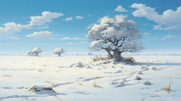 Snowcovered Trees In Anime Art Style A Canon Af35m Commission