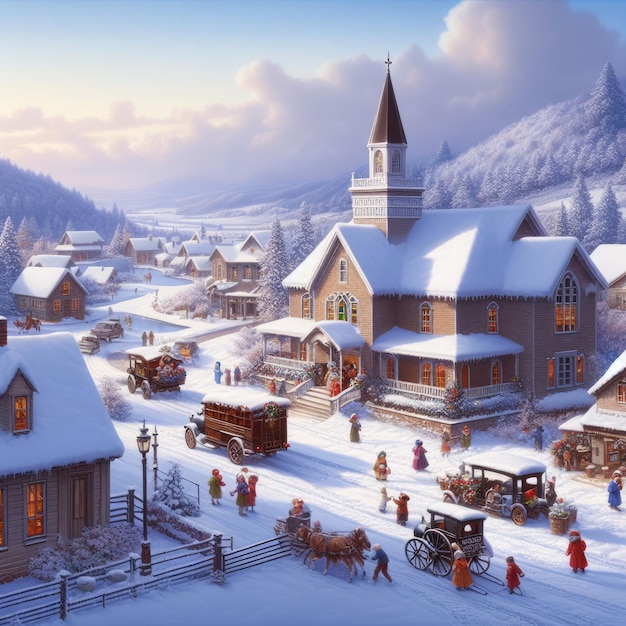 A snowcovered village at midday