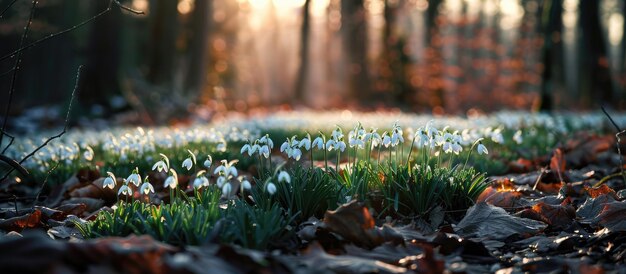 Snowdrop blossoms in the woods