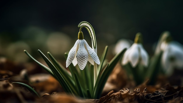 Snowdrop flowers in the forest