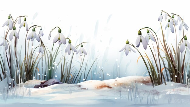 Snowdrops are awakening from beneath the snow AI generation