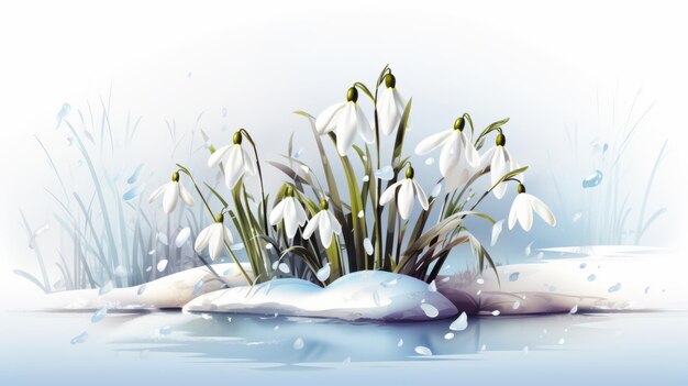 Snowdrops are awakening from beneath the snow AI generation