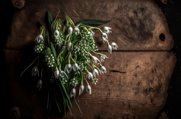 snowdrops flower on wooden background, generative ai