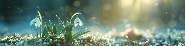 Снежинки цветы в снегу в саду или лесу Первый дикий цветок в солнечном свете концепция весны