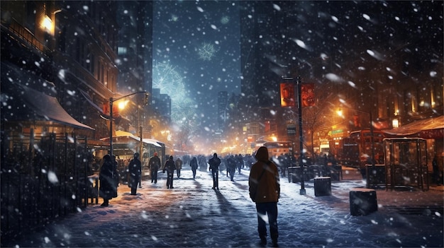 Snowfall in Boston Massachusetts USA Typical winter scene