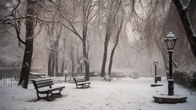 Snowfall covered in a park background with Generative AI Technology