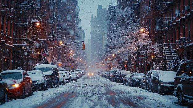 Photo snowfall covering a city street 169 background