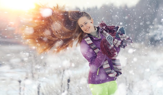 snowfall nature portrait of woman health beauty