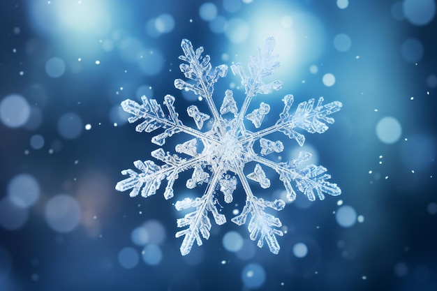 Photo snowflake on blue bokeh background